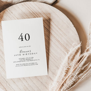Simple Minimalist 40th Birthday Party Invitation