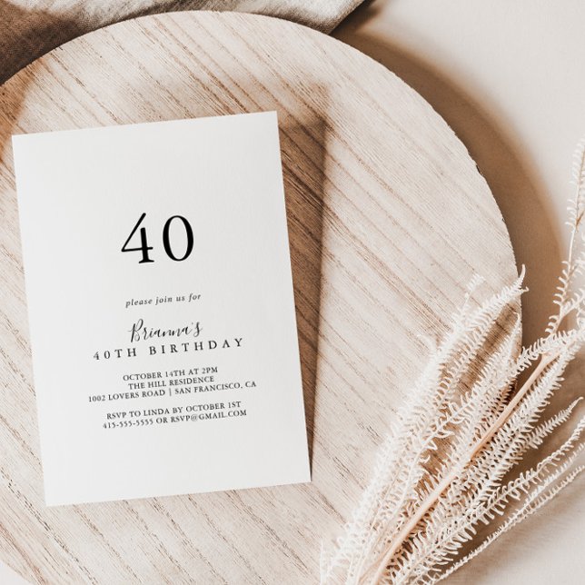 Simple Minimalist 40th Birthday Party Invitation (Creator Uploaded)