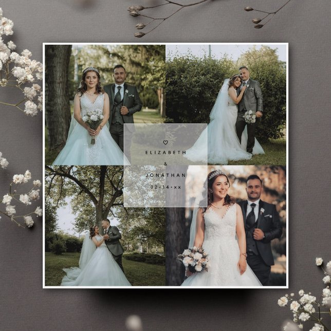 Simple Minimalist 4 Photo Collage Wedding Thank You Card (Creator Uploaded)