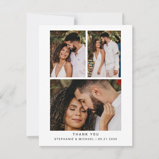 Simple Minimalist 4 Photo Modern Script Wedding Thank You Card (Front)