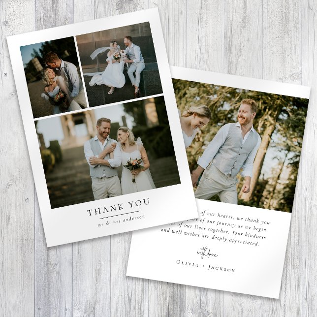 Simple Minimalist 4 Photo Wedding Thank You Card (Creator Uploaded)