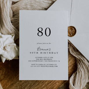 Simple Minimalist 80th Birthday Party Invitation