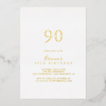 Simple Minimalist 90th Birthday Party Gold<br><div class="desc">This simple minimalist 90th birthday party gold foil invitation is perfect for for a modern event.. The simple and elegant design features classic and fancy script typography in gold foil.</div>