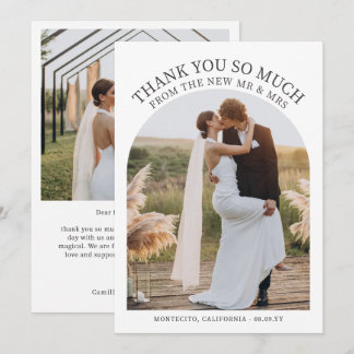 Simple Minimalist Arch Typography Wedding Photo Thank You Card