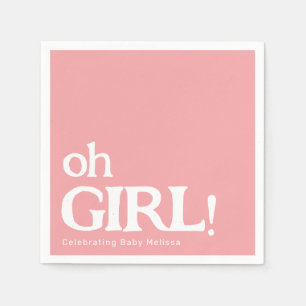 Simple Minimalist Baby Shower Pink Oh Girl Napkin