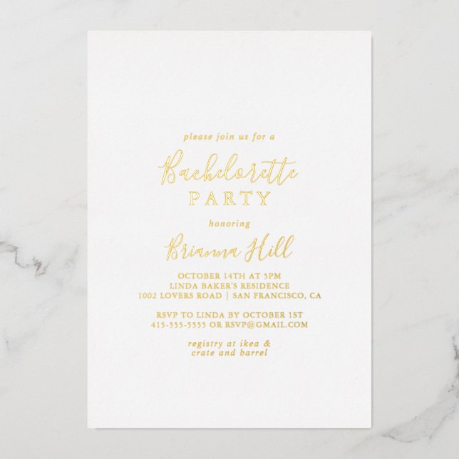 Simple Minimalist Bachelorette Party Gold   (Front)