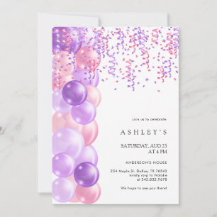 Simple Minimalist Balloon Birthday Invitation