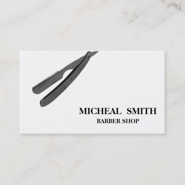 Simple Minimalist Barber Razor Logo Business Card (Front)