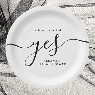 Simple Minimalist Black and White Bridal Shower Paper Plate