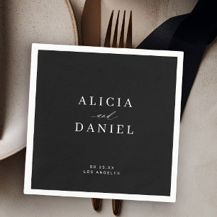 Simple minimalist black and white elegant wedding napkin