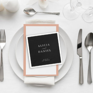 Simple minimalist black and white elegant wedding napkin