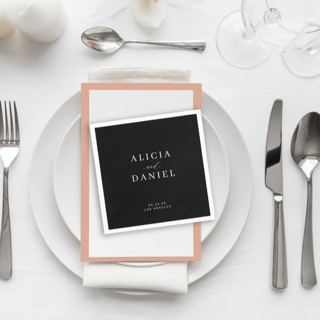 Simple minimalist black and white elegant wedding napkin (Creator Uploaded)