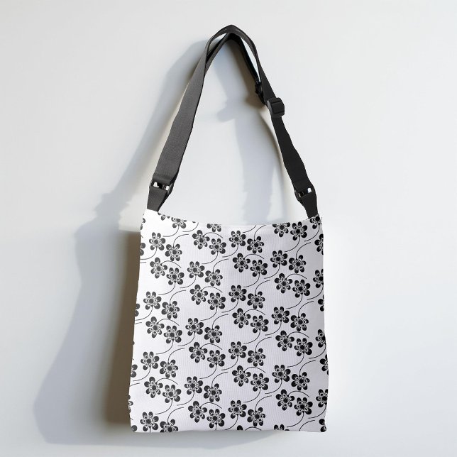 Simple Minimalist Black and White Floral Pattern Crossbody Bag (Creator Uploaded)