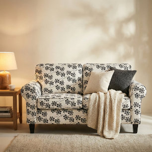 Simple Minimalist Black and White Floral Pattern Fabric