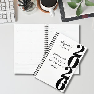 Simple Minimalist Black and White Name and Year Planner