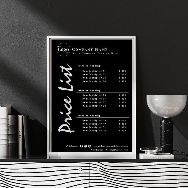 Simple Minimalist black and White Price List Poster (Simple Minimalist black and White Price List Poster)