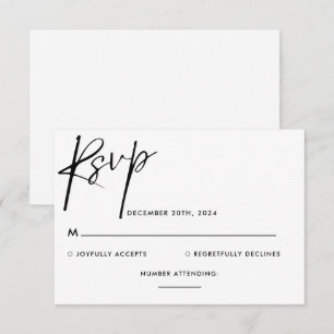 Simple Minimalist Black and white Script Wedding RSVP Card