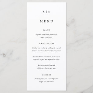 Simple Minimalist Black and White Tall Wedding Menu
