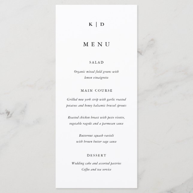 Simple Minimalist Black and White Tall Wedding Menu (Front)