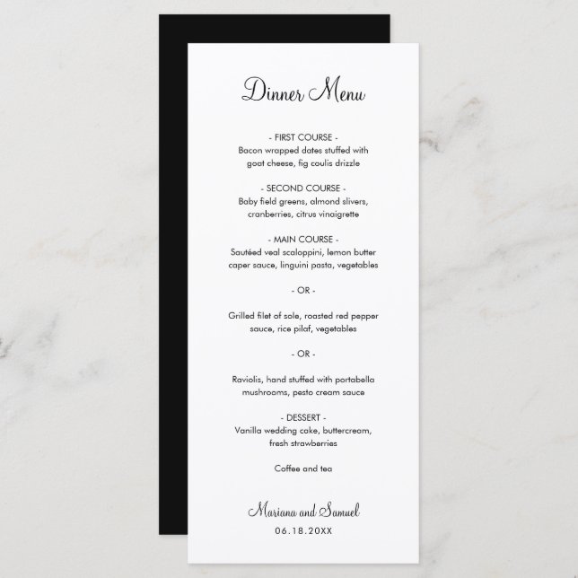Simple Minimalist Black and White Wedding Menu (Front/Back)