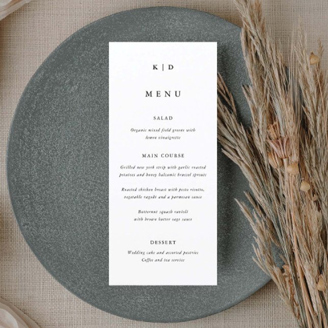 Simple Minimalist Black and White Wedding Menu (Simple elegant typography wedding menu.)