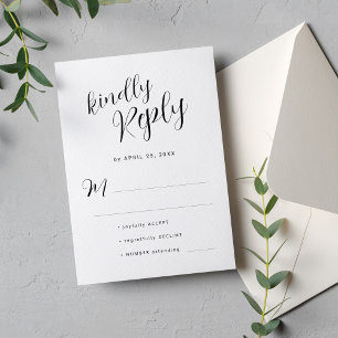 Simple minimalist black and white wedding RSVP card