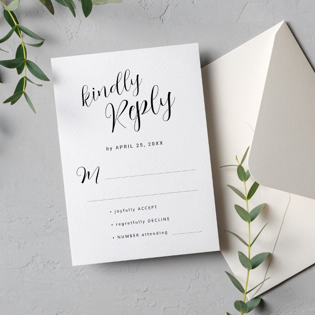 Simple minimalist black and white wedding RSVP card (Creator Uploaded)