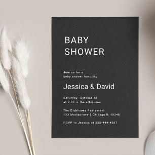 Simple Minimalist Black Baby Shower Invitation