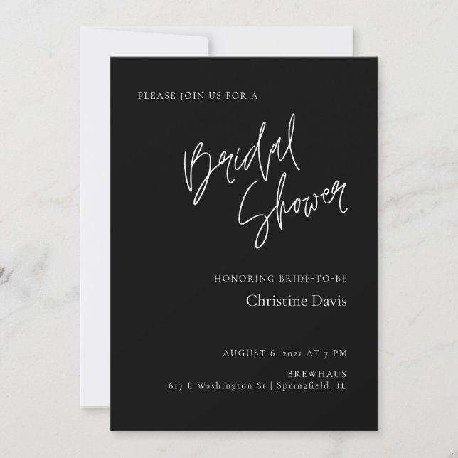 Simple Minimalist Black Bridal Shower Invitation (Front)