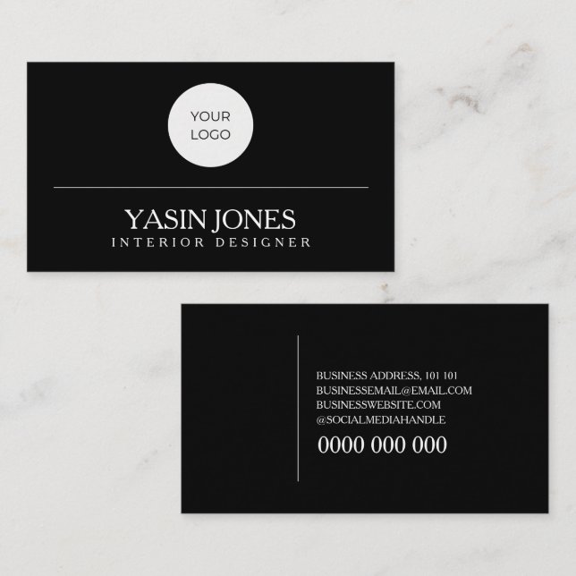 Simple Minimalist Black Dark Mode Modern Business Card (Front/Back)