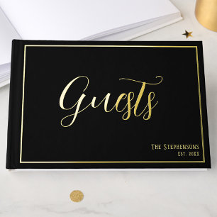 Simple Minimalist Black Formal Gold Guest Book