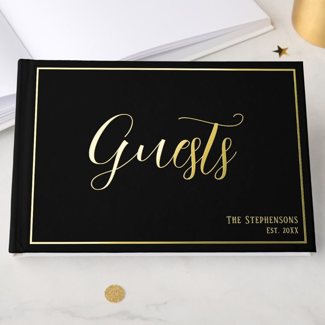 Simple Minimalist Black Formal Gold Guest Book (Creator Uploaded)