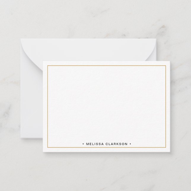 Simple Minimalist Black & Gold Border Name Card (Front)