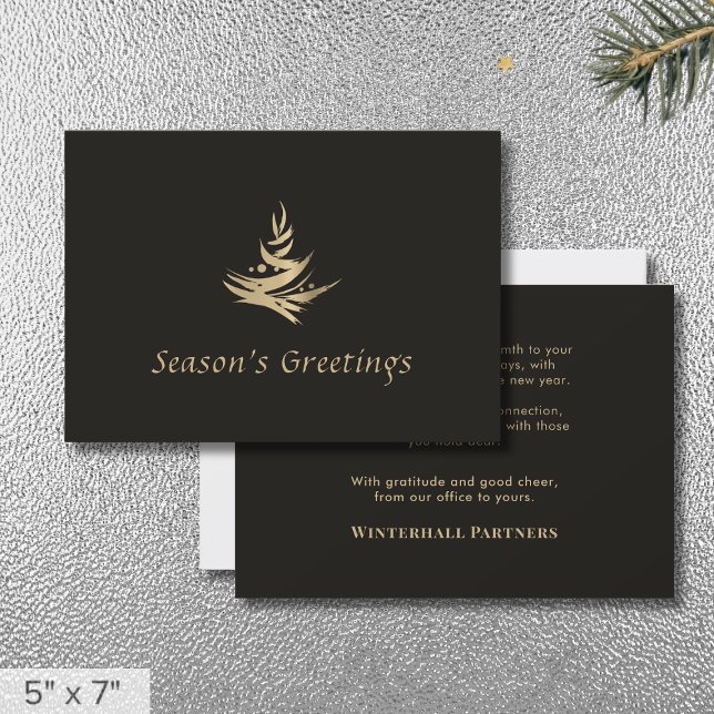 Simple Minimalist Black Gold Christmas Tree Holiday Card (Creator Uploaded)
