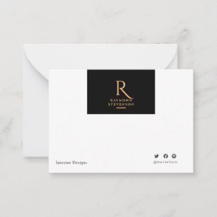 Simple Minimalist Black Gold Monogrammed Card