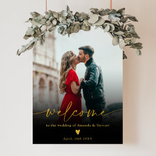 Simple minimalist black gold photo wedding welcome foil prints