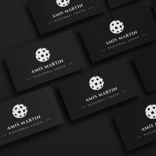 Simple Minimalist Black Pickleball Coach Business Card