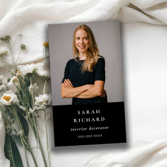 Simple Minimalist Black Professional Custom Photo Business Card (Creator Uploaded)