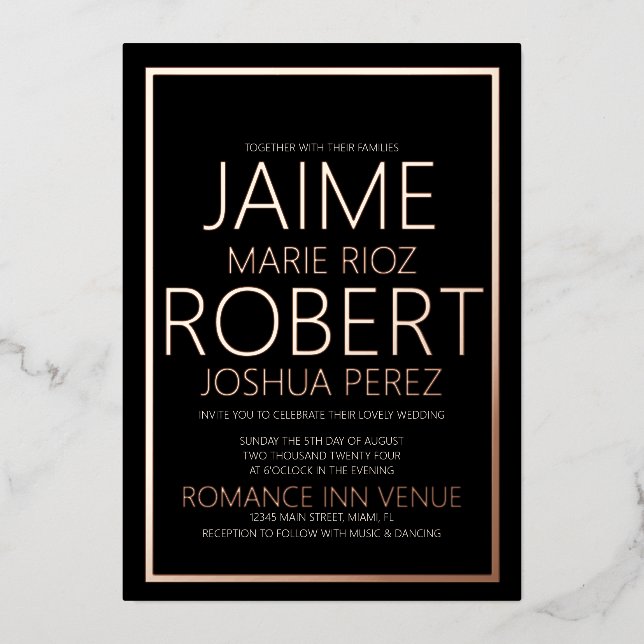 SIMPLE & MINIMALIST Black Rose Wedding Foil  (Front)