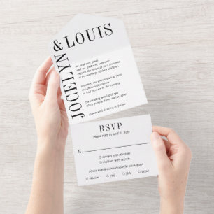 Simple Minimalist Black White Bold Modern Wedding All In One Invitation