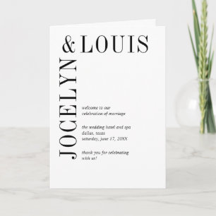 Simple Minimalist Black White Bold Modern Wedding Programme