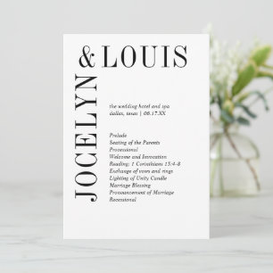 Simple Minimalist Black White Bold Modern Wedding Programme