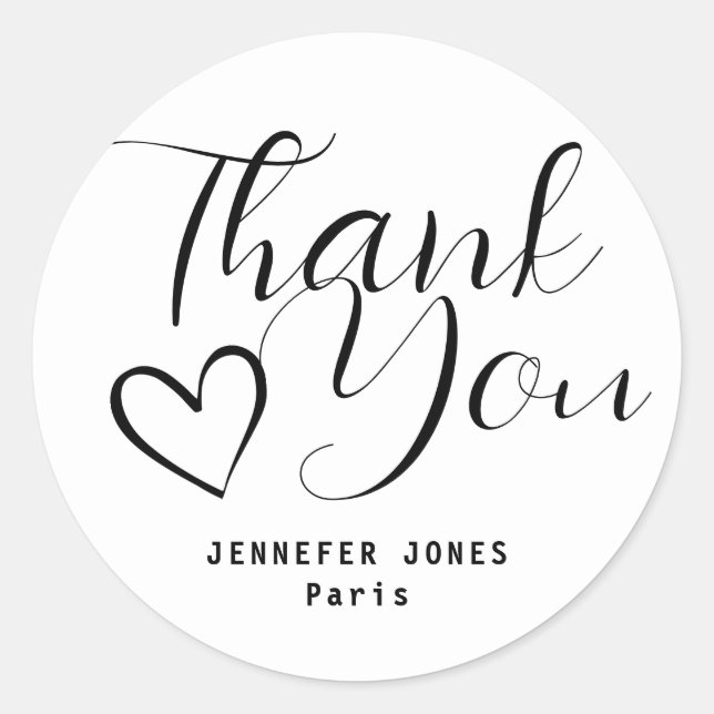 Simple Minimalist Black White Calligraphy Heart Classic Round Sticker (Front)