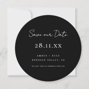 Simple Minimalist Black & White Circle Round Save The Date