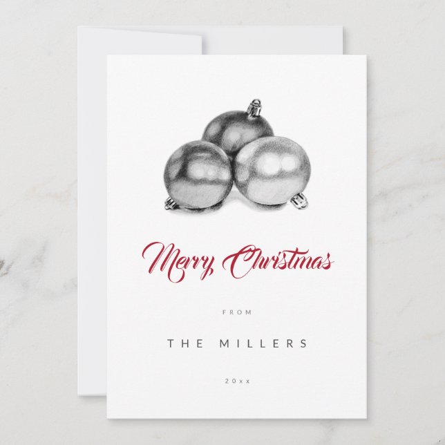 Simple Minimalist Black White Drawing Christmas Holiday Card (Front)
