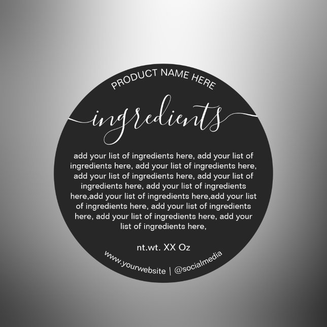 Simple Minimalist Black White Ingredient List Classic Round Sticker (Creator Uploaded)