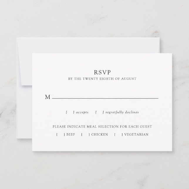 Simple Minimalist Black White Meal Choice Wedding RSVP Card (Front)