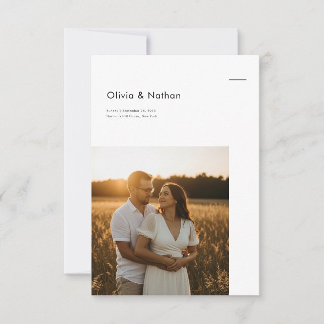 Simple Minimalist Black & White Photo Wedding Invitation (Front)