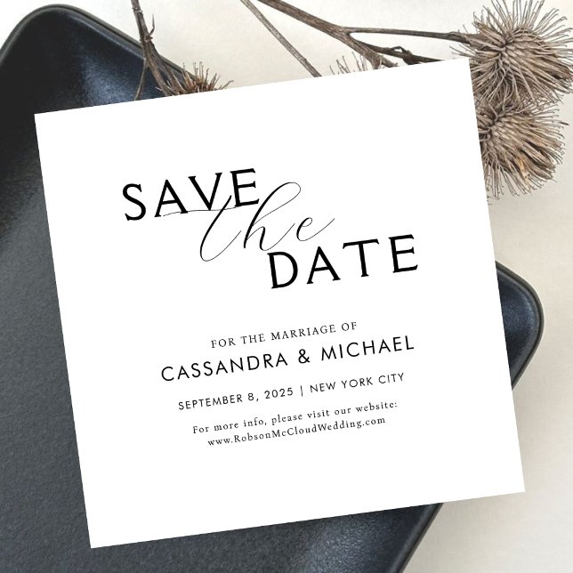 Simple Minimalist Black & White Script Wedding  Save The Date (Creator Uploaded)