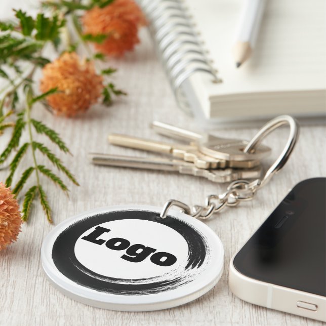 Simple Minimalist Black White Small Business Logo Key Ring (Front Right)